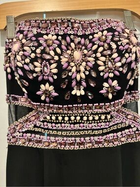 Embellished Black Prom Dress with Lilac Beading